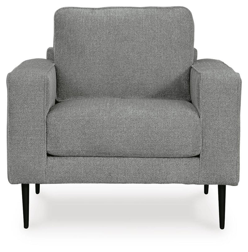 Ashley Furniture Hazela living room set with sofa and armchair, featuring plush cushions and modern design in neutral fabric.