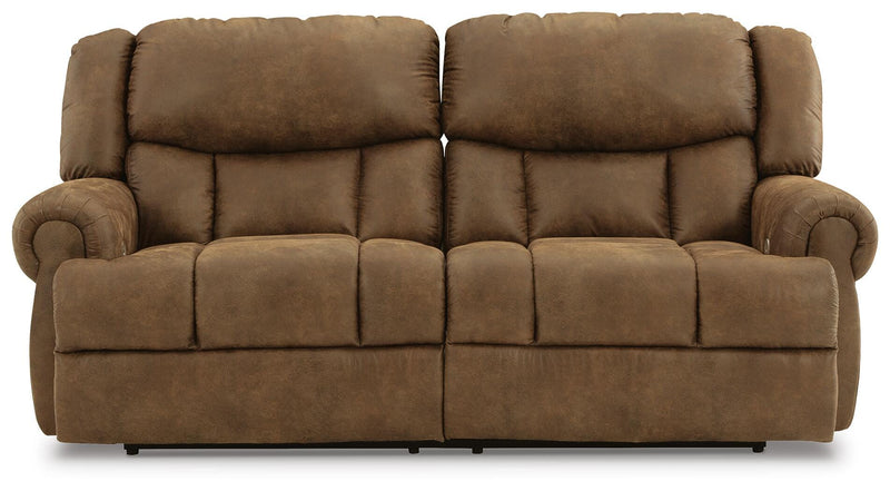 Ashley Furniture Boothbay Power Reclining Sofa with plush cushions and reclining features, shown from a head-on view.