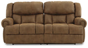 Ashley Furniture Boothbay reclining sofa shown from head-on view, featuring plush cushions and a reclining mechanism.