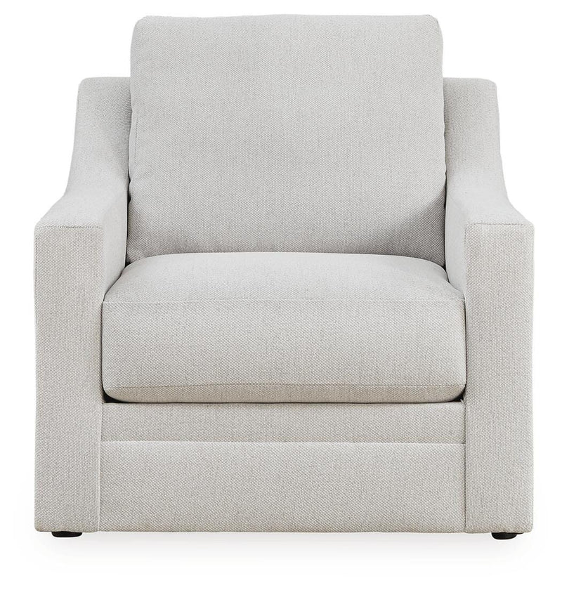 Ashley Furniture Maitelynn upholstery living room set with sofa and chairs, shown from a head-on view.