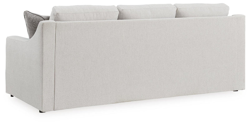 Ashley Furniture Maitelynn sofa with plush fabric and cushioned backrest, shown from the rear view.