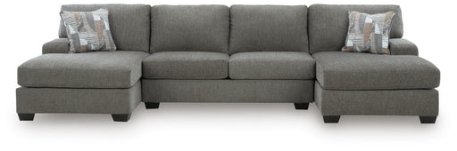 Ashley Furniture Clarington sectional with double chaise, featuring plush cushions and modern design in a spacious living room setting.