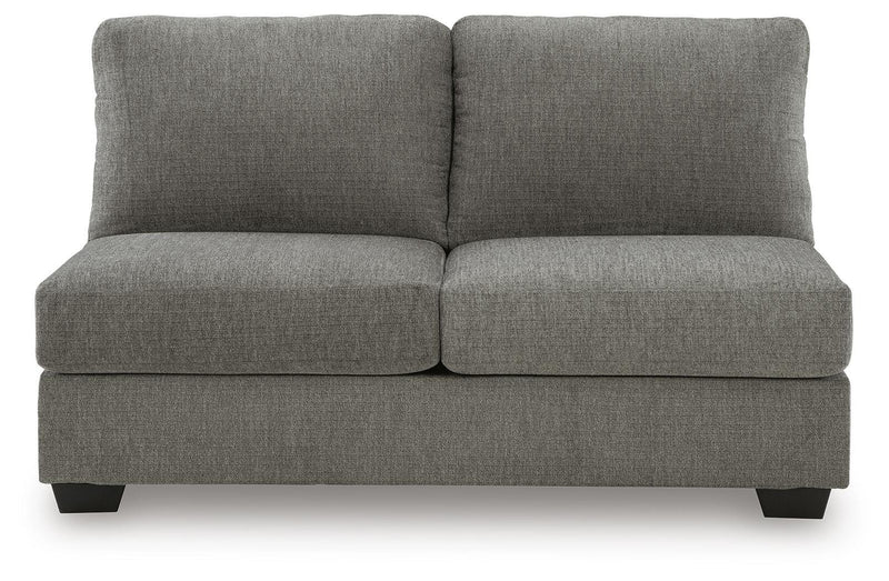 Ashley Furniture Clarington sectional with double chaise, showing plush fabric upholstery and modern design from a head-on view.