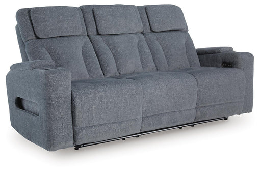 Ashley Furniture Studio Cave Power Reclining Sofa with plush cushions, reclining features, and contemporary design.