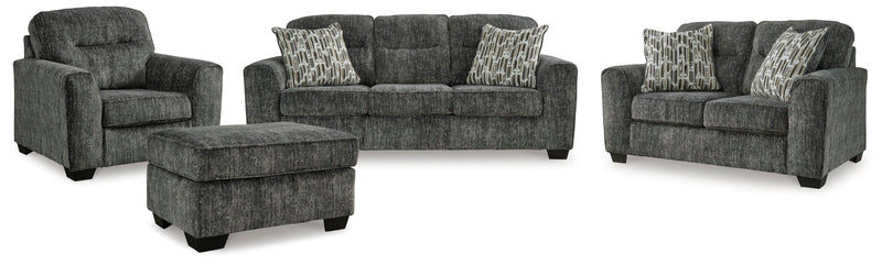 Ashley Furniture Lonoke living room set with sofa and loveseat in a modern fabric design, arranged in a stylish living space.