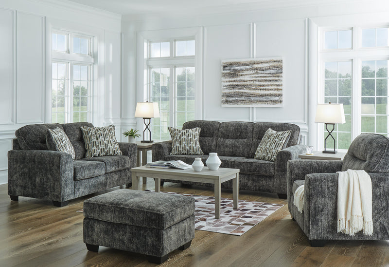 Ashley Furniture Lonoke living room set featuring a sofa and armchair with plush upholstery and modern design.