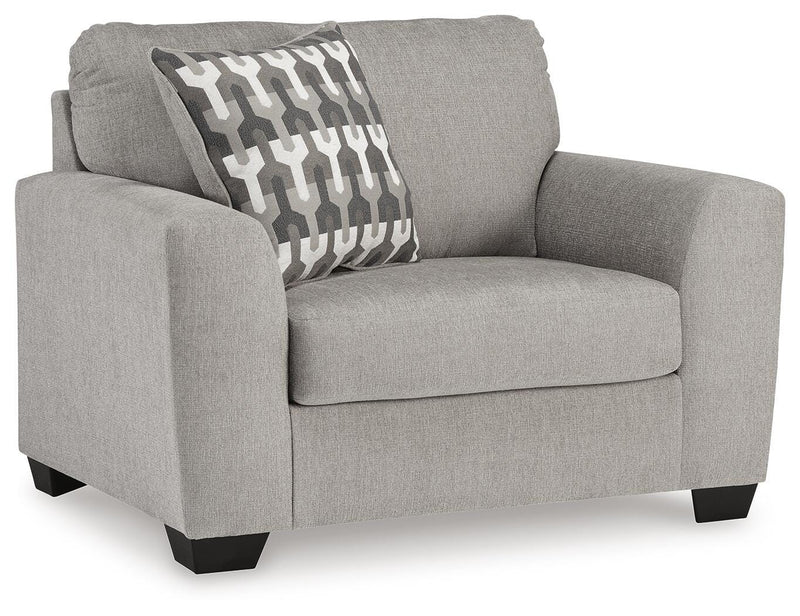 Ashley Furniture Avenal Park living room set with sofa and loveseat, featuring neutral fabric and modern design.