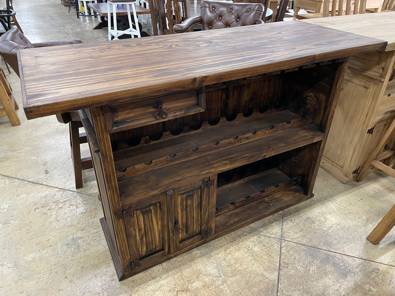 Solid Pine Home Bar with Built-In Wine Storage
