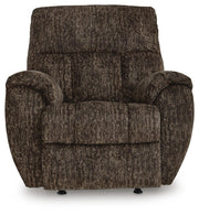 Ashley Furniture Stayfish recliner with plush upholstery and padded armrests, shown from a head-on angle.