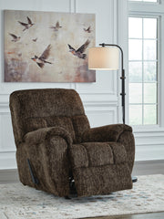 Open Ashley Furniture Stayfish recliner showcasing plush upholstery and reclining mechanism in a cozy living room setting.
