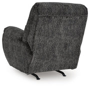 Ashley Furniture Stayfish recliner with plush fabric upholstery and padded armrests, shown from the back in a relaxed seating position.