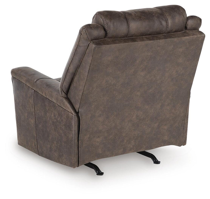 Ashley Furniture Lixtowel recliner with plush fabric upholstery and padded armrests, shown in a comfortable reclining position.