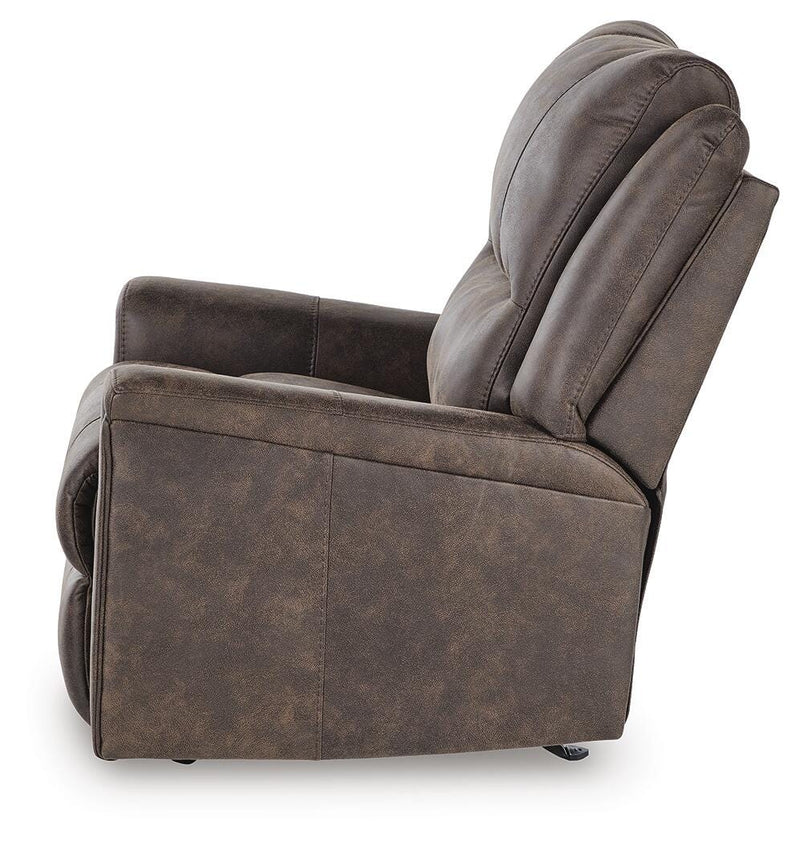 Ashley Furniture Lixtowel recliner in beige fabric, showing a side view with plush cushioning and wooden leg details.