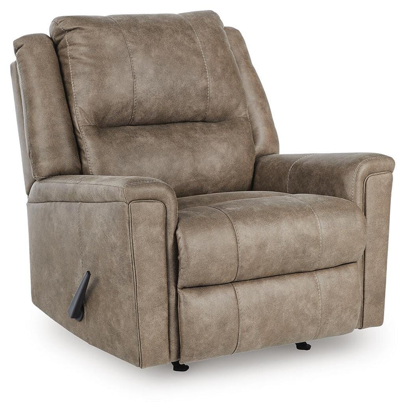 Ashley Furniture Lixtowel recliner in a closed position, showcasing plush fabric and comfortable design from a side angle.