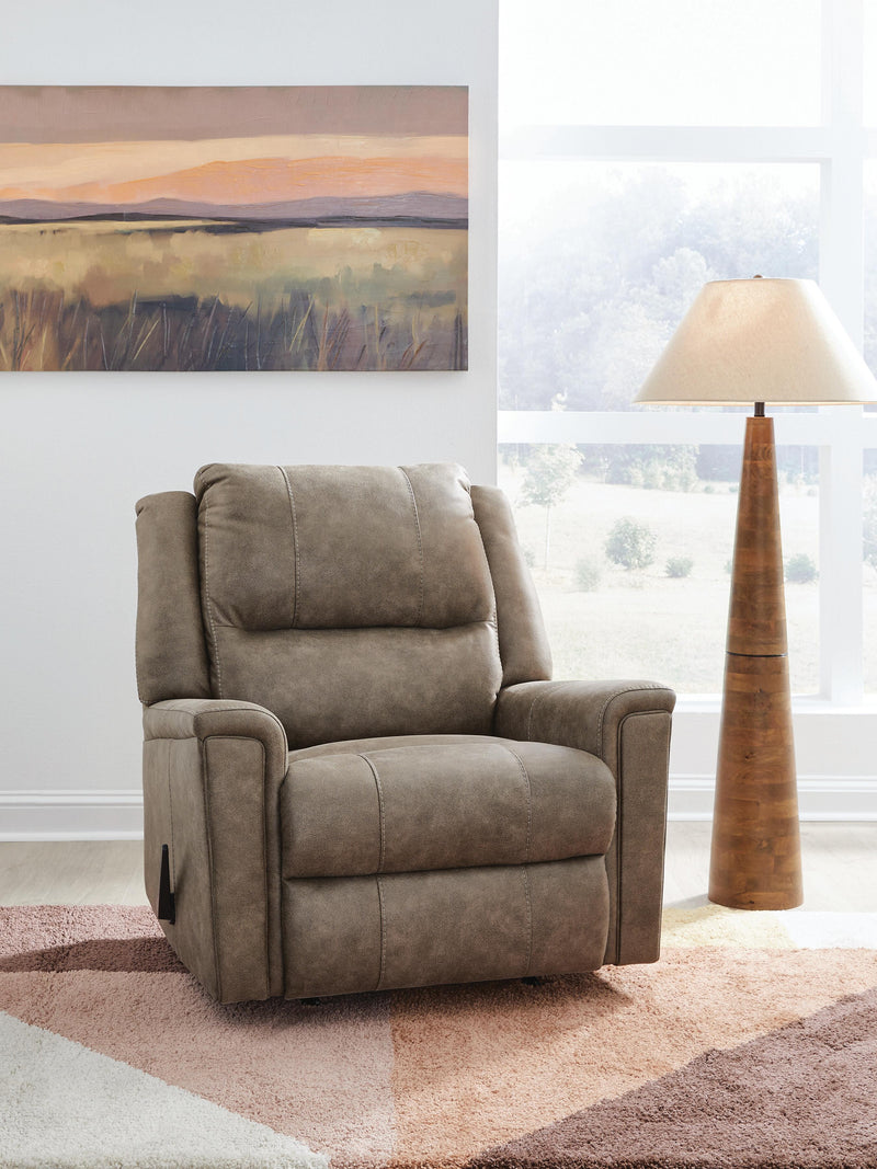 Ashley Furniture Lixtowel recliner in a closed position, showcasing plush fabric and comfortable design for living room seating.