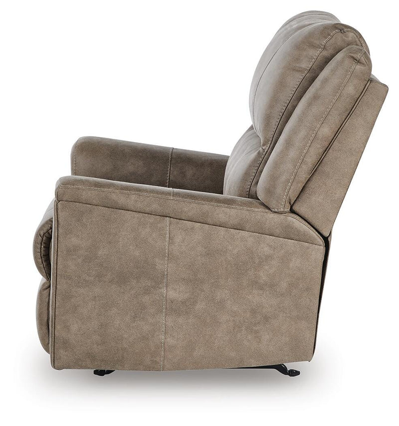 Ashley Furniture Lixtowel recliner with plush upholstery and a side view showing the comfortable, padded armrests.