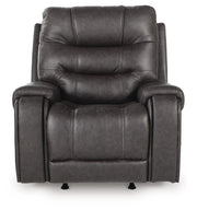 Ashley Furniture Femley recliner with plush fabric and cushioned armrests, shown from a head-on view.