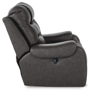 Ashley Furniture Femley recliner with plush cushioning and dark brown upholstery, shown from the side view.