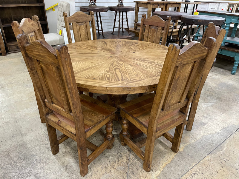 60” Reclaimed Wood Round Dining Set with 6 Chairs