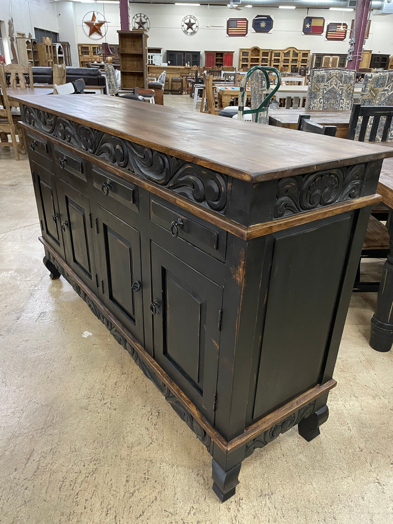 Reclaimed Wood 72” Sideboard with Carvings