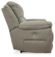 Ashley Furniture Next-Gen Gaucho Power Reclining Loveseat with Console, featuring plush cushions and built-in cupholders.