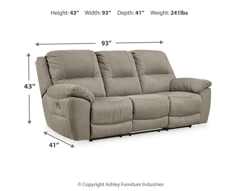 Ashley Furniture Next-Gen Gaucho Power Reclining Sofa with plush cushions and modern design, shown in a sleek living room setting.