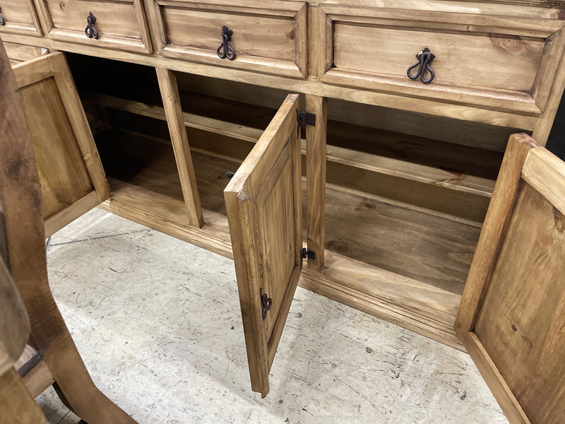 Rustic Solid Pine Hutch & Buffet with Glass Display Doors