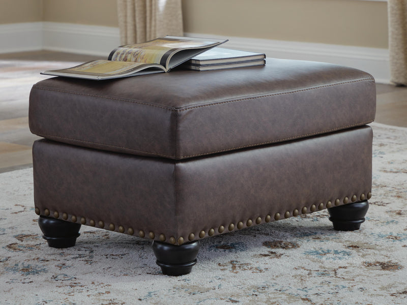 Ashley Furniture Roxmere Ottoman with plush fabric and wooden legs, perfect for living room decor.