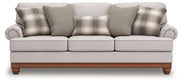 Ashley Furniture Clearbrooke living room set with sofa and armchairs, featuring plush cushions and neutral upholstery.