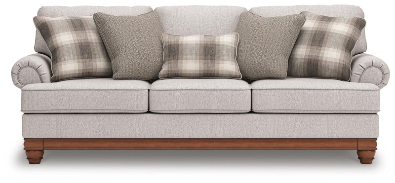 Ashley Furniture Clearbrooke living room set with sofa and armchairs, featuring plush cushions and neutral upholstery.