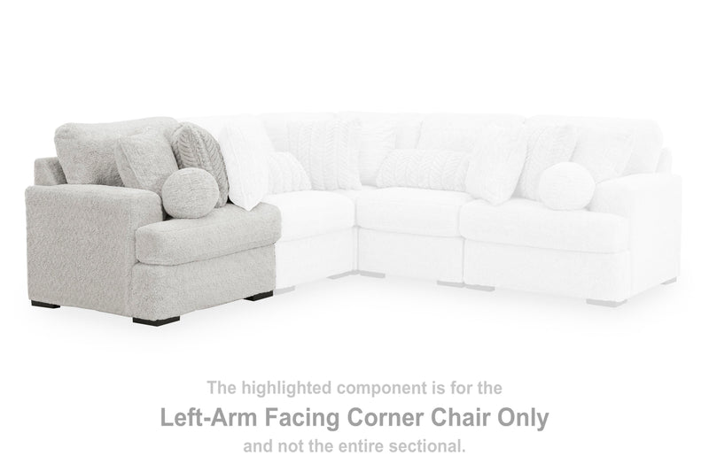 Ashley Furniture Cuddle Plush Sectional with Chaise in soft fabric, showing plush cushions and spacious chaise lounge.