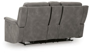 Ashley Furniture Next-Gen DuraPella Power Reclining Loveseat with built-in console, showing plush cushions and reclining features.