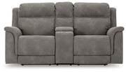 Ashley Furniture Next-Gen DuraPella power reclining loveseat with console, featuring plush upholstery and built-in cup holders.
