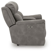 Ashley Furniture Next-Gen DuraPella power reclining loveseat with console, featuring plush cushions and side storage.