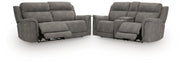 Open view of the Ashley Furniture Next-Gen DuraPella Living Room Set showing beige upholstery, plush cushions, and modern design.