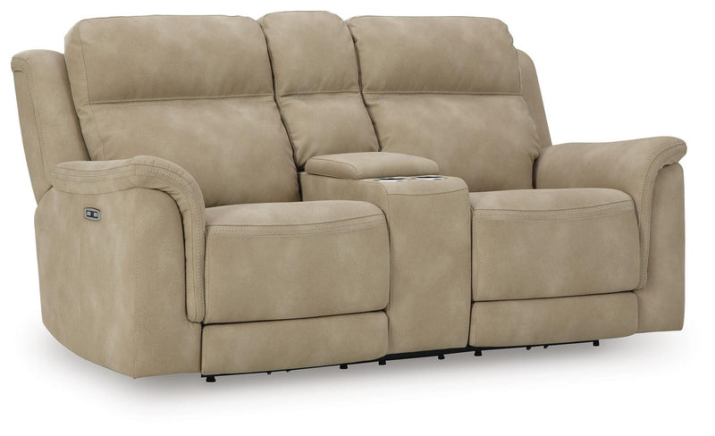 Ashley Furniture Next-Gen DuraPella power reclining loveseat with console, featuring plush upholstery and modern design.