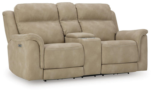Ashley Furniture Next-Gen DuraPella power reclining loveseat with console, featuring plush upholstery and modern design.