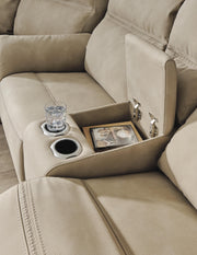 Ashley Furniture Next-Gen DuraPella power reclining loveseat with console, featuring plush upholstery and built-in cup holders.