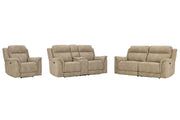 Ashley Furniture Next-Gen DuraPella living room set with plush sofa and armchairs in a modern design, shown in neutral fabric.