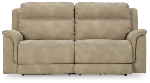 Ashley Furniture Next-Gen DuraPella power reclining sofa with plush cushions and modern design, shown head-on.