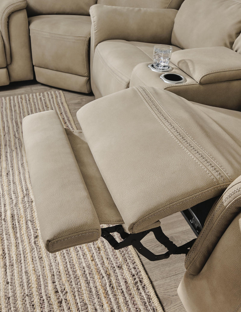 Ashley Furniture Next-Gen DuraPella power reclining loveseat with console, featuring plush fabric and built-in cup holders.
