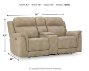 Ashley Furniture Next-Gen DuraPella power reclining loveseat with console, featuring plush upholstery and built-in cup holders.
