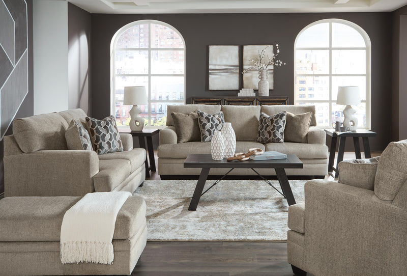 Ashley Furniture Stonemeade living room set with sofa, loveseat, and armchair in neutral fabric, modern design for comfortable seating.