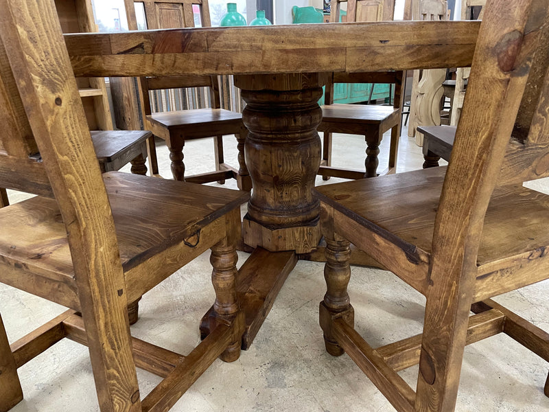 Reclaimed Wood 72” Round Dining Table with 6 Chairs