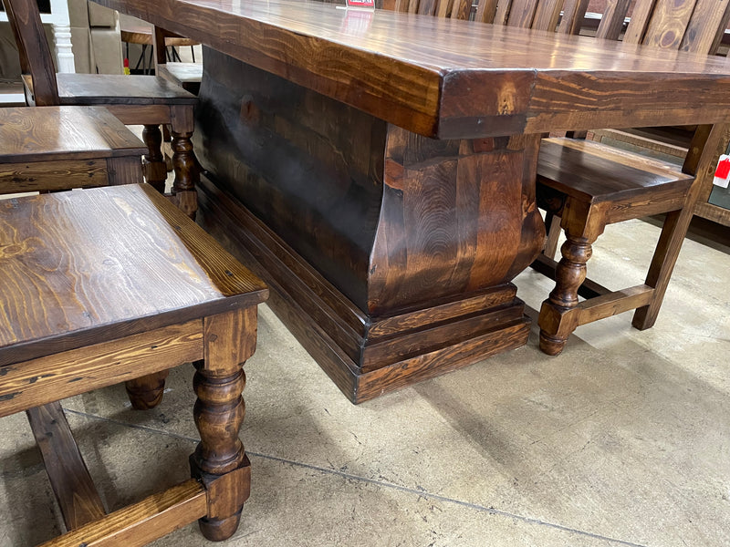 Reclaimed Wood 9-Piece Dining Set with Carved Chairs