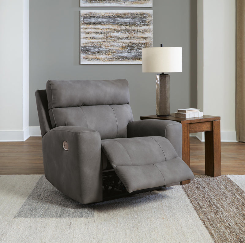 Open Next-Gen DuraPella power recliner by Ashley Furniture, showing plush cushions and reclining mechanism in a modern design.