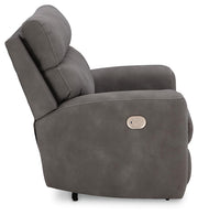 Ashley Furniture Next-Gen DuraPella Power Recliner with plush fabric and modern design, shown from the side view.