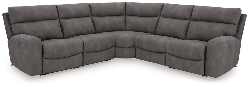 Ashley Furniture Next-Gen DuraPella power reclining sectional with plush cushions and modern design, shown in closed position.