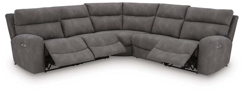 Ashley Furniture Next-Gen DuraPella Power Reclining Sectional with plush cushions and modern design, shown in an open position.