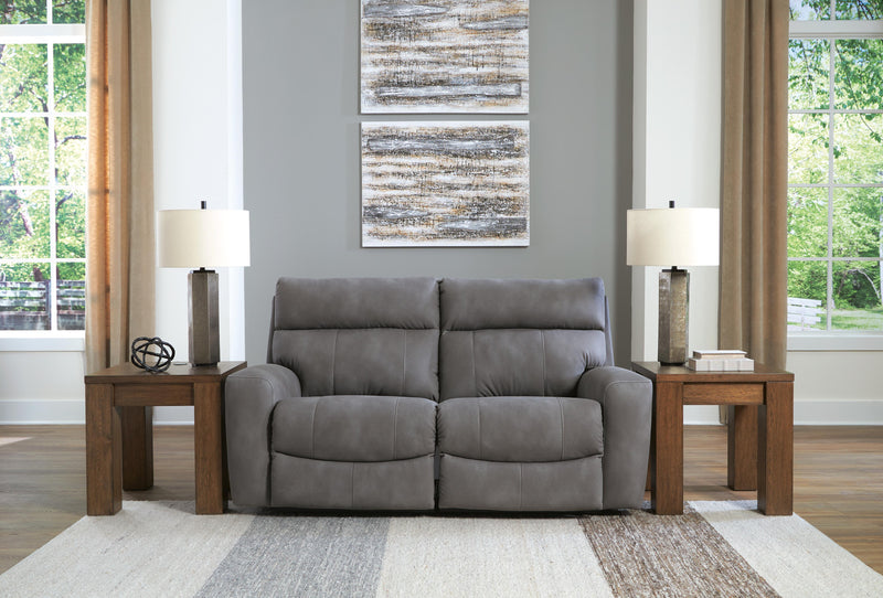 Ashley Furniture Next-Gen DuraPella power reclining sectional loveseat with plush cushions and modern design, shown in a closed position.